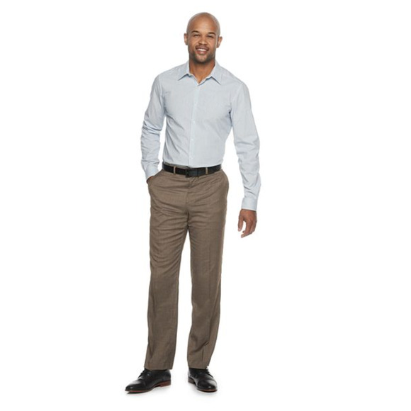 Dockers Performance Mens Dress Pants 42 x 30 Brown Straight Fit Flat Front NWT - Picture 1 of 6
